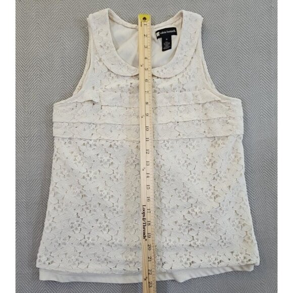 Valerie Bertinelli Ivory Floral Lace Overlay Top Women's Medium Peter Pan Collar - Picture 5 of 12